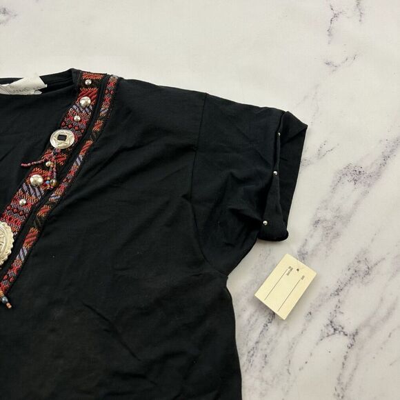 Joanie W Womens Vintage 90s County Western Tee Size M Black Red Beaded Medallion - Picture 3 of 12